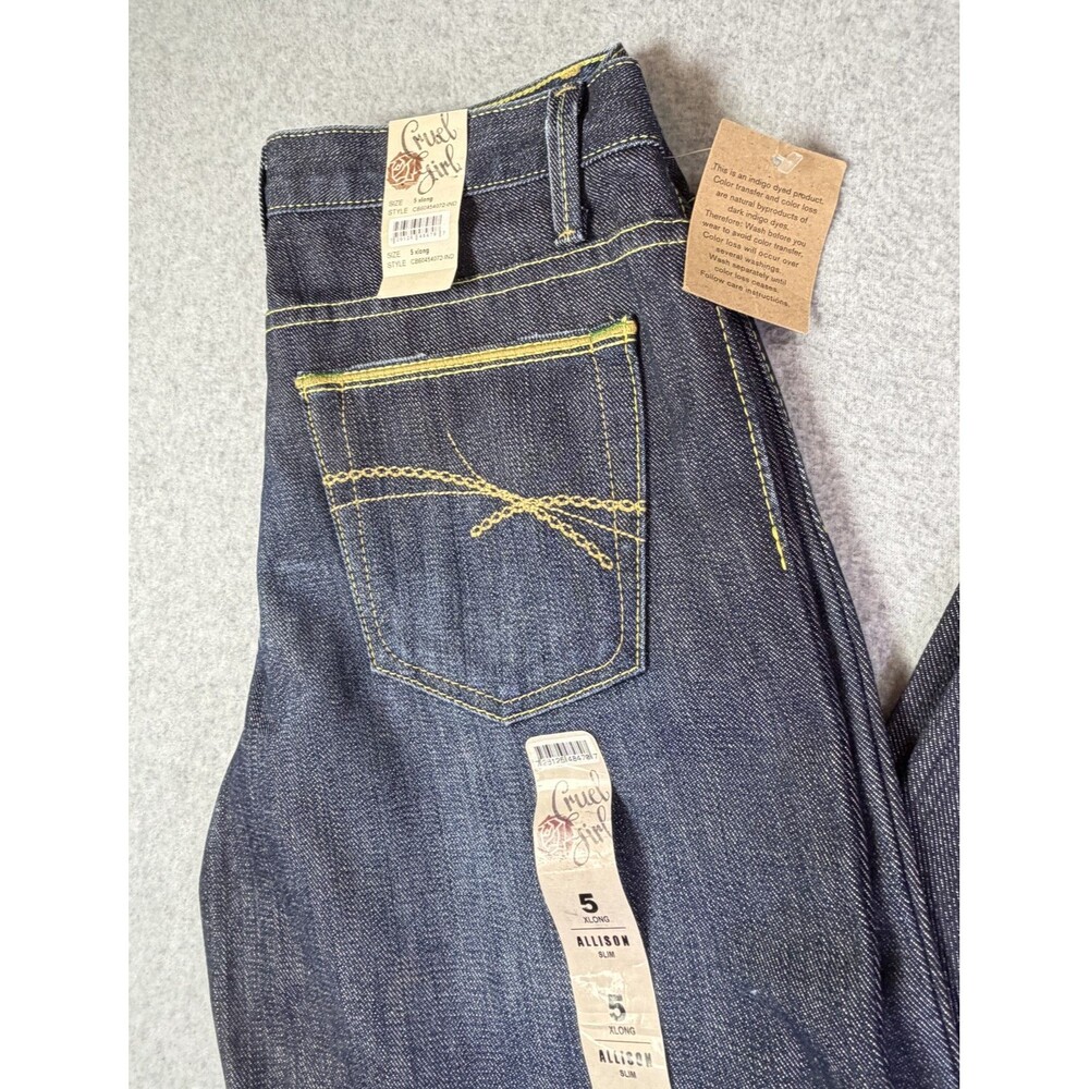 NWT Cruel Girl Women's Dark Wash Bootcut Jeans Size 5 Long Slim Embroidered